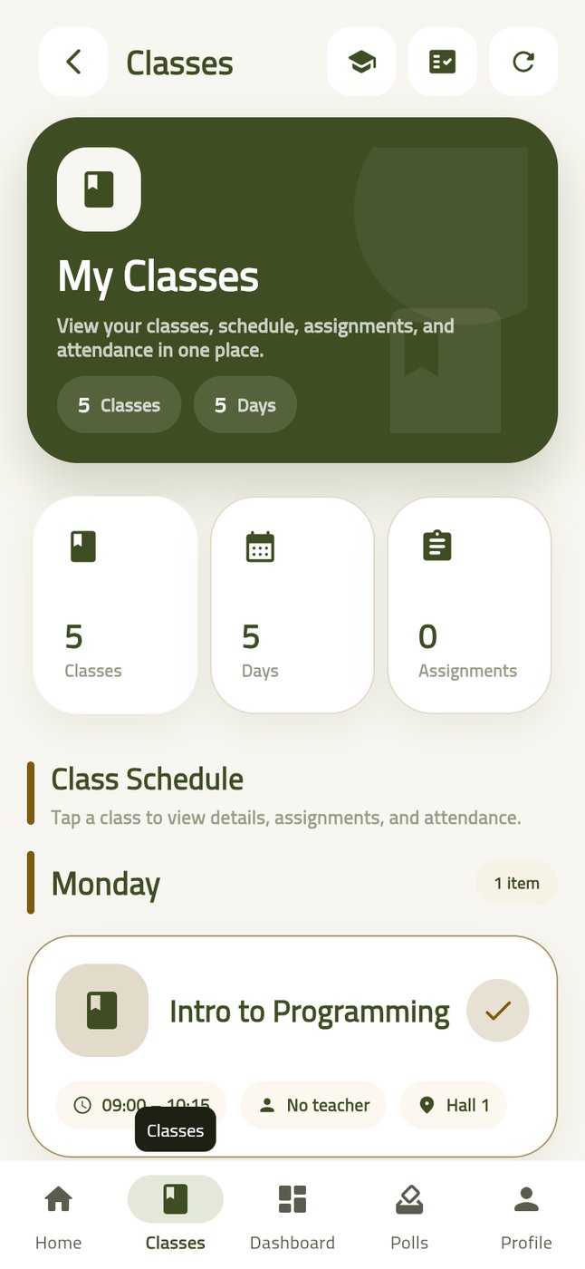 Sanadrus classes and schedule screen